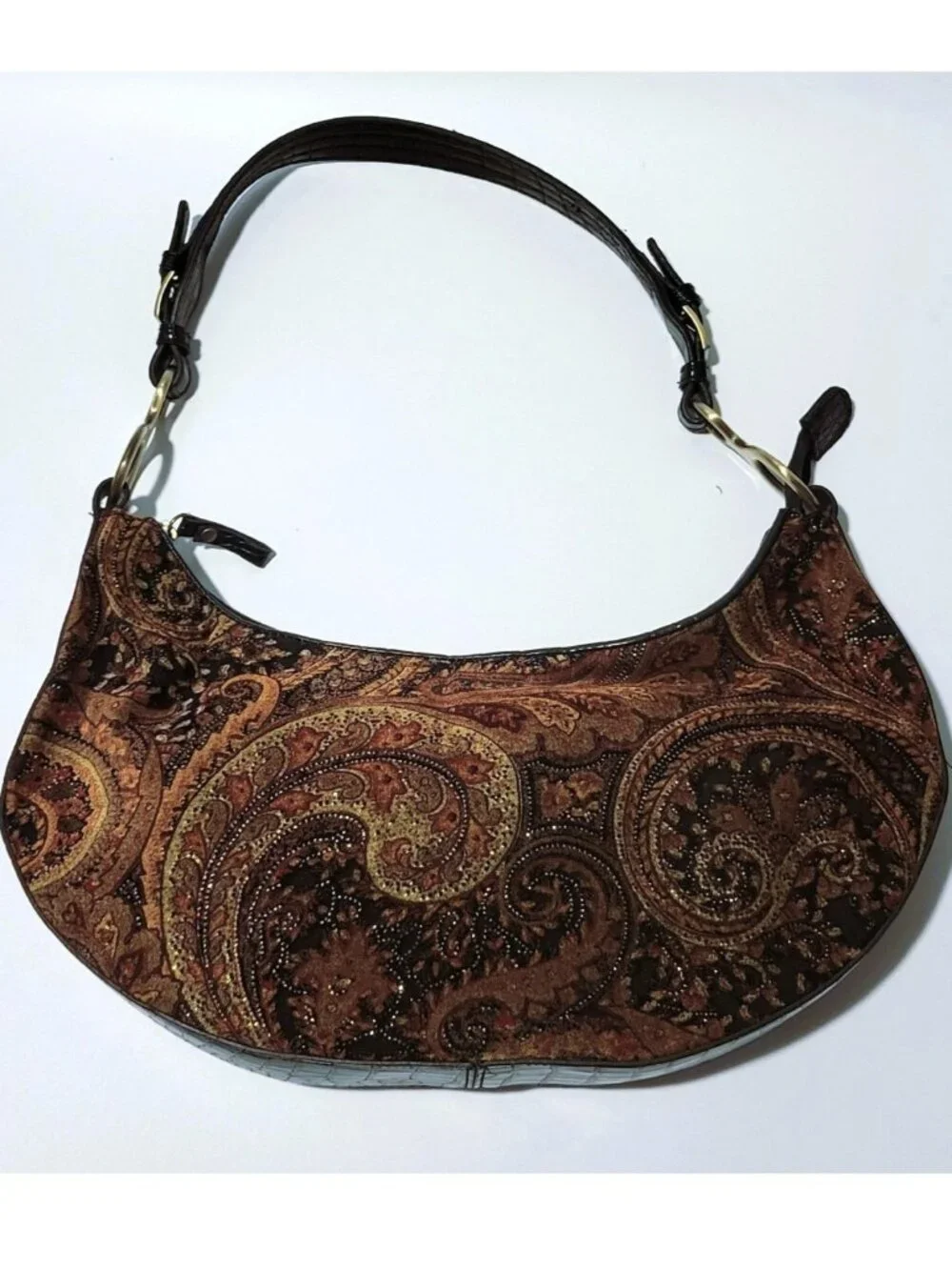 Bueno Tapestry Purse Half Moon Structured Boho Cottagecore Sparkle Vintage - Picture 2 of 16